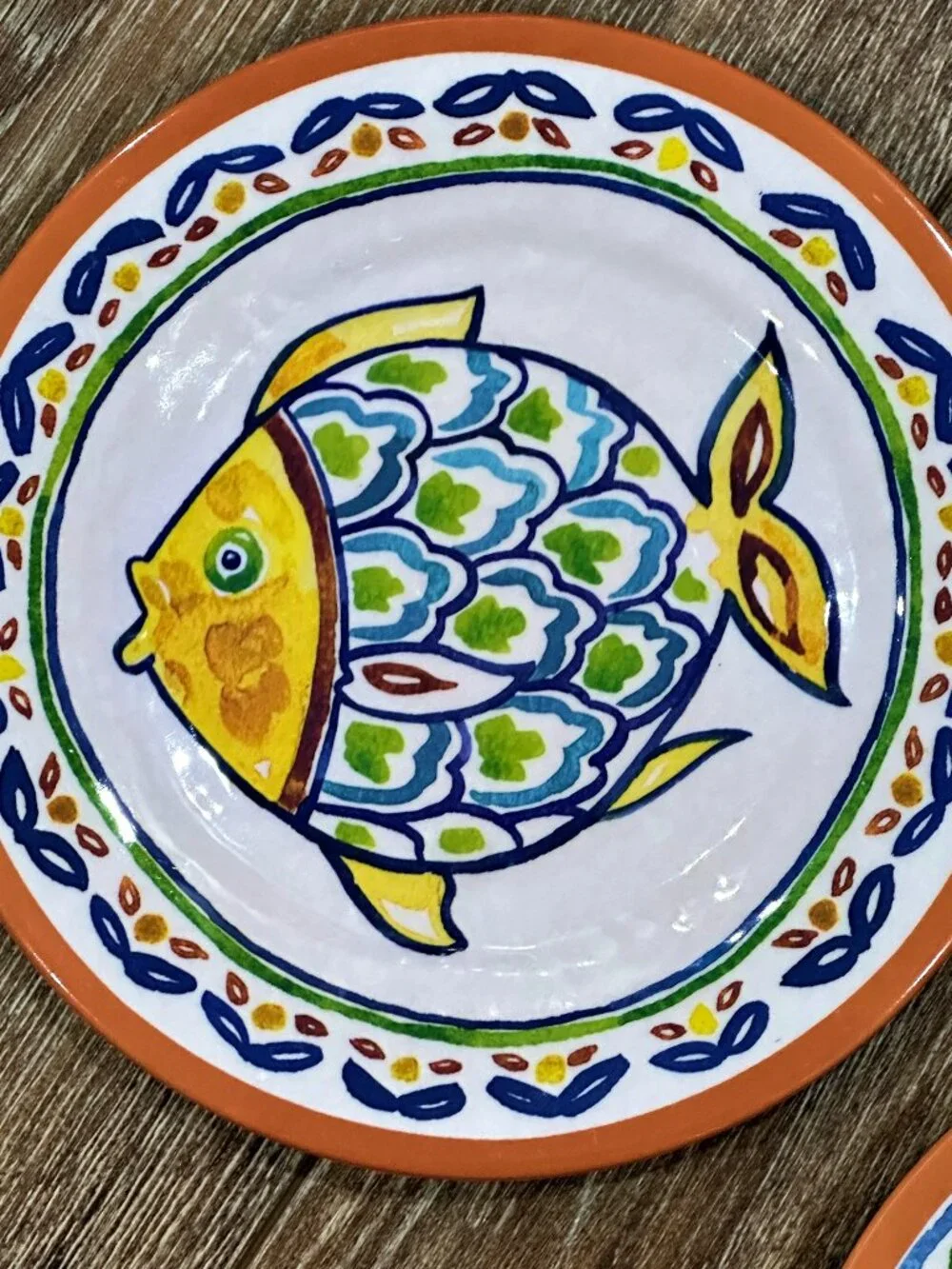 Cottonwood Home 6 Melamine Salad Plates Fish Nautical Sea Ocean Theme 8.5 Inch